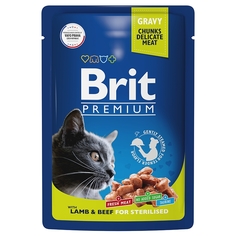 Влажный корм для кошек Brit Premium ягненок и говядина в соусе 14 шт х 85 гр Brit*