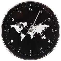 Часы Настенные Кварцевые "World Map" Диаметр=30 см. Диаметр Циферблата=29 см. Черный Lefard