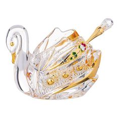 Икорница Lefard Gold Glass Лебедь 11 х 7 см с ложкой