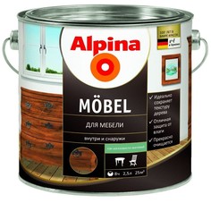 Лак Alpina Mobel SM для мебели шелковисто-матовый не колеруемый 2,5 л