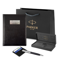 Набор ручка шариковая Parker Sonnet Entry Point Black Steel, ежедневник А5, кардхолдер.