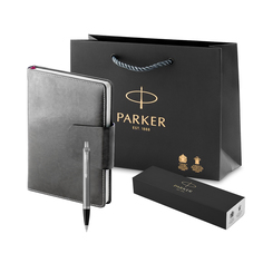 Набор подарочный Parker ручка Parker IM Metal Stainless Steel и ежедневник А5 экокожа.