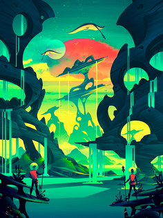 Постер DRABS А2 Иллюстрация Инопланетные пейзажи Исследование Космос (4)