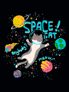 Постер DRABS А2 рисованый Кот в космосе