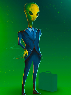 Постер DRABS А2 Иллюстрация Пришелец в деловом костюме Alien businessman