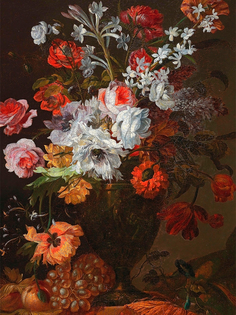 Постер DRABS A3 Жан-Батист Морель - Натюрморт цветов с розами, нарциссами и гвоздиками