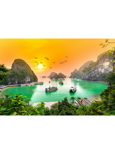 Постер DRABS A3 Красивый пейзаж заката Залив Халонг, вид Вьетнама