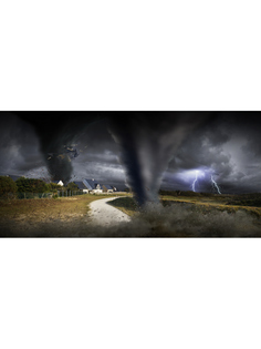 Постер DRABS A3 Вид на большой торнадо, уничтожающий пейзаж и город