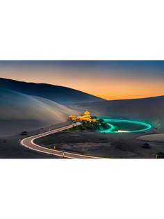 Постер DRABS A3 Китайский пейзаж, закат источника Юэя в городе Дуньхуан