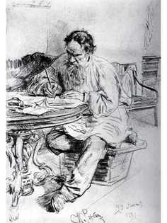 Постер DRABS A2 Репин Илья Ефимович, Л.Н.Толстой, пишущий за круглым столом в ясной поляне