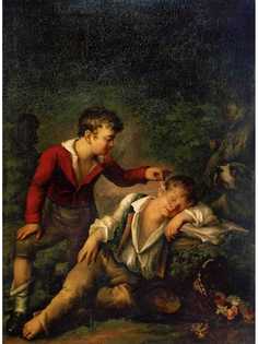 Постер DRABS A2 Соколов Тимофей Мальчик будит перышком спящего товарища