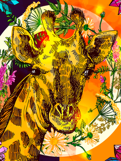 Постер DRABS А2 рисованый жираф в силе бохо