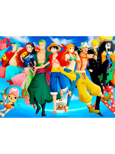 Постер DRABS А2 one piece, герои танцуют на фоне неба
