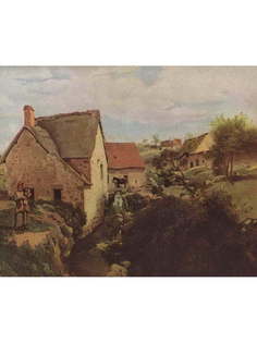 Постер DRABS A2 Коро, Камиль, Хижины с мельницей на берегу ручья