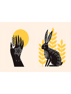 Постер DRABS А2 абстрактные Постер DRABSы рука с мехенди кролик