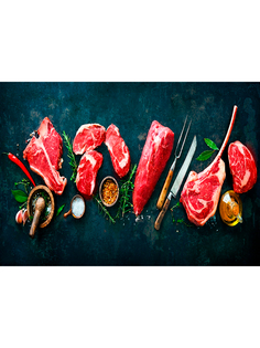 Постер DRABS А2 мясные стейки для гриля на черном фоне