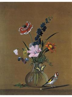 Постер DRABS A2 Толстой Федор Петрович, Букет цветов, бабочка и птичка