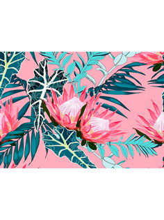 Постер DRABS A3 паттерн экзотические листья на розовом фоне