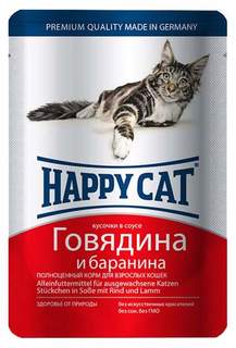 Влажный корм для кошек Happy Cat, говядина, баранина, 22шт по 100г