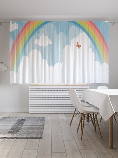 Шторы JoyArty с фотопечатью "Радуга и бабочка" из сатена, 290х180 см
