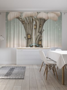 Шторы JoyArty с фотопечатью "Домик зимой" из сатена, 290х180 см