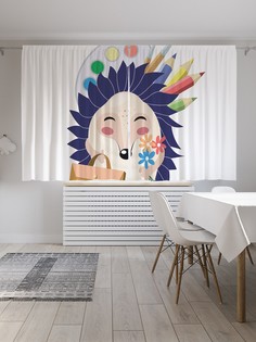 Шторы JoyArty с фотопечатью "Ежик с палитрой" из сатена, 290х180 см