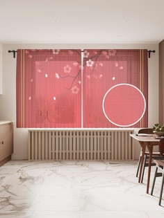 Фототюль JoyArty "Ветвь сакуры в узоре", 145x180см (2 полотна с лентой + 50 крючков)