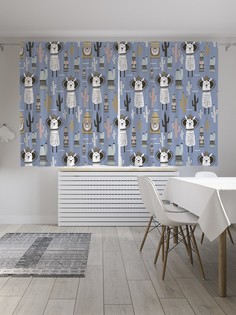 Классические шторы JoyArty "Милые ламы среди кактусов", Oxford DeLux, 2 полотна 145x180 см
