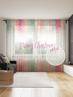 Фототюль JoyArty "Рождество в снежинку", 145x265см, 2 полотна, лента, 50 крючков