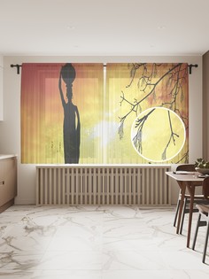 Фототюль JoyArty "Силуэт африканской девушки с кувшином" 145x180см