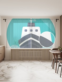 Фототюль JoyArty "Векторный пароход" 145x180см (2 полотна со шторной лентой + 50 крючков)