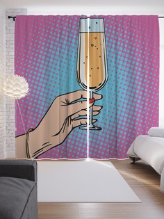 Шторы JoyArty с фотопечатью "Игристое вино" из сатена, 290х265 см