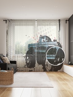 Фототюль JoyArty "Пикап на больших колесах", 145x265см, 2 полотна, лента, 50 крючков