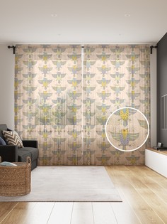 Фототюль JoyArty "Пичуги с орнаментом на крыльях", 145x265см, 2 полотна, лента, 50 крючков