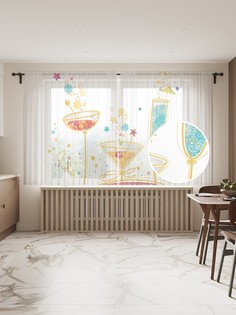 Фототюль JoyArty "Три коктейля", 145x180 см (2 полотна со шторной лентой + 50 крючков)