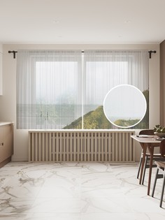 Фототюль JoyArty "Скамейка на побережье" 145x180см, 2 полотна, лента, 50 крючков