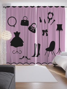 Шторы JoyArty с фотопечатью "Гардероб девушки" из сатена, 290х265 см
