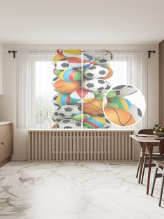 Фототюль JoyArty "Спортивные мячи в букве I", 145x180см (2 полотна с лентой + 50 крючков)