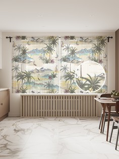 Фототюль JoyArty "Парусник среди скал", 145x180см (2 полотна с лентой + 50 крючков)