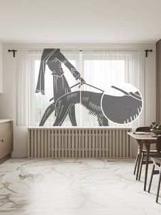 Фототюль JoyArty "Дама с собакой арт-деко" 145x180см, 2 полотна, лента, 50 крючков