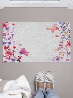 Придверный коврик JoyArty "Цветочная композиция с бабочками" для обуви 75x45 см