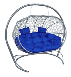 Подвесной диван M-GROUP "ЛЕЖЕБОКА" с ротангом серый, синяя подушка