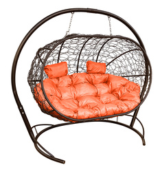 Подвесной диван M-GROUP "ЛЕЖЕБОКА" с ротангом коричневый, оранжевая подушка