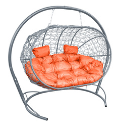 Подвесной диван M-GROUP "ЛЕЖЕБОКА" с ротангом серый, оранжевая подушка