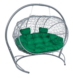 Подвесной диван M-GROUP "ЛЕЖЕБОКА" с ротангом серый, зелёная подушка