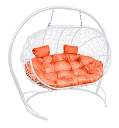 Подвесной диван M-GROUP "ЛЕЖЕБОКА" с ротангом белый, оранжевая подушка