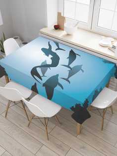 Скатерть прямоугольная JoyArty "Русалка с дельфинами" из оксфорда, 180x145 см