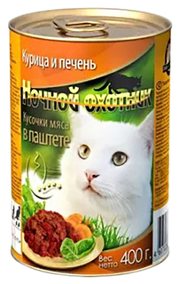Влажный корм для кошек Ночной Охотник паштет, курица и печень, 415г