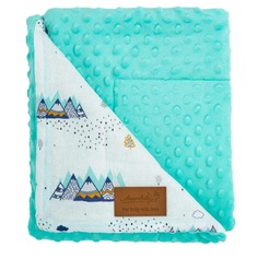 Плед AmaroBaby РАСТЕМ ВМЕСТЕ 95х85 хлопок/minky Горы, белый/мята AMARO-62RV-Go