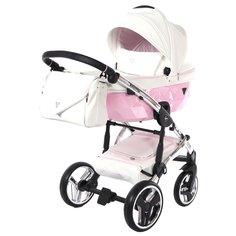 Коляска 2 в 1 Junama Candy JC-01 (белая кожа/розовый короб/рама серебро)